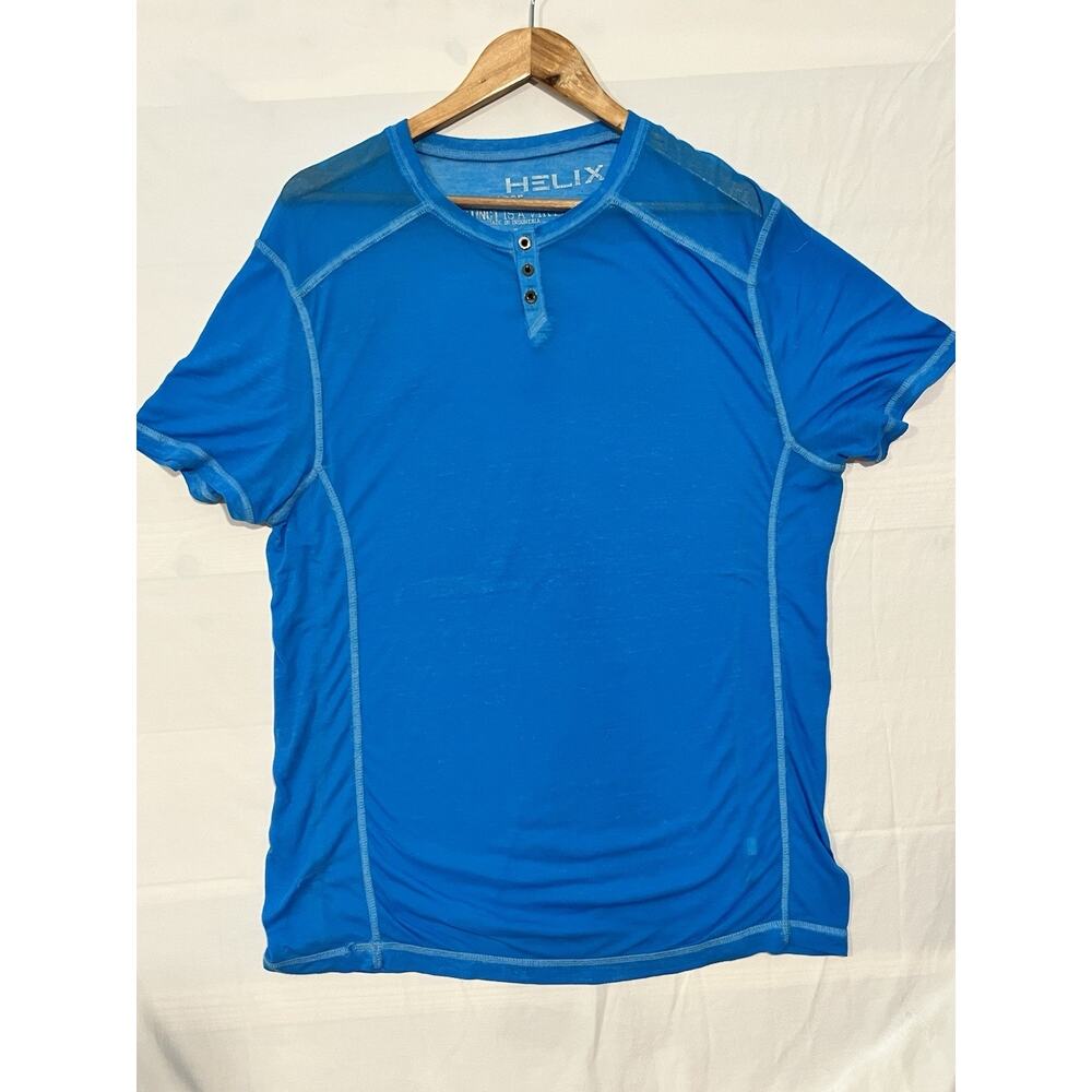 Helix Henley Shirt Mens Large Blue Short Sleeve